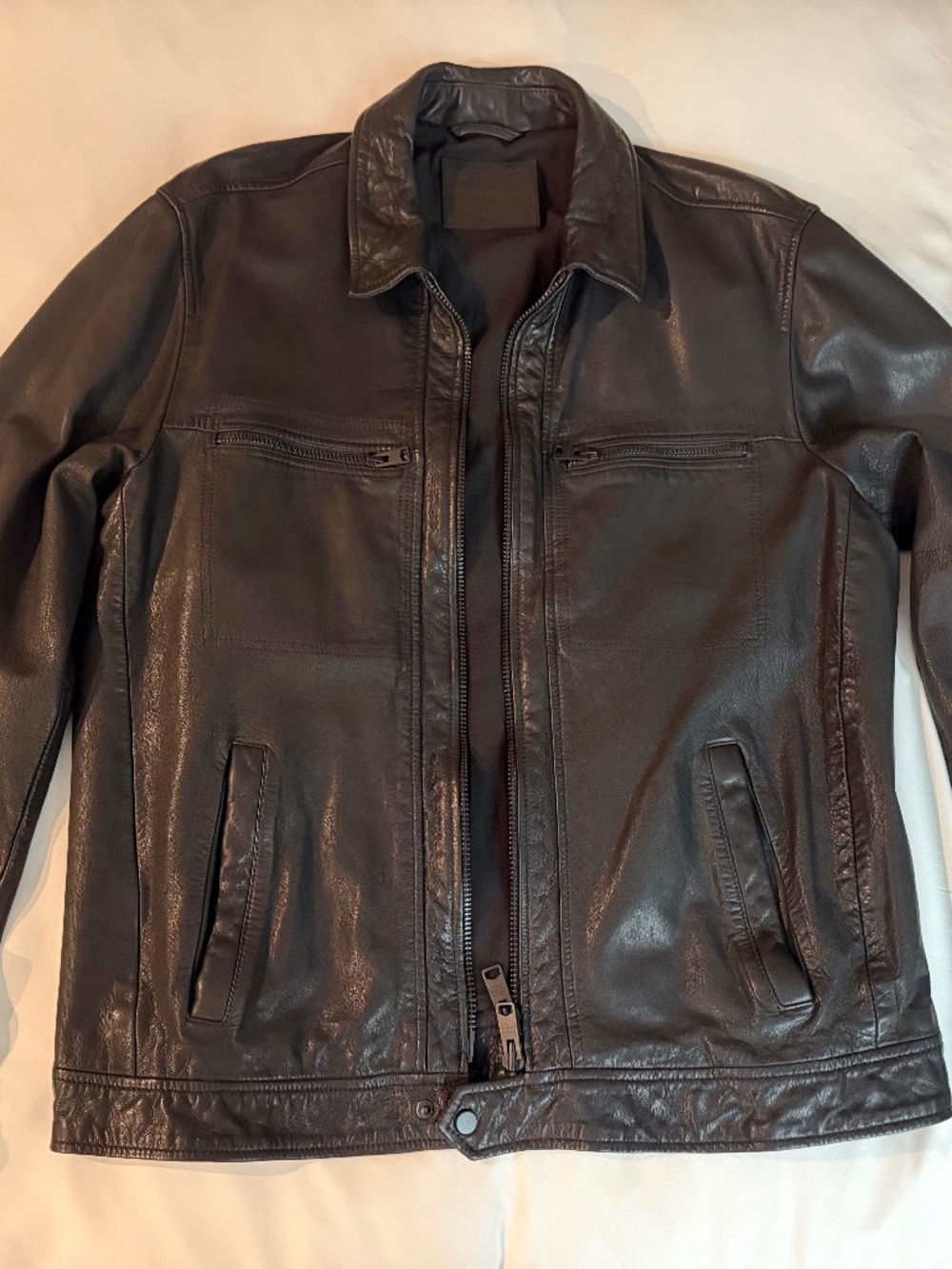 All Saints Lark Black Leather Jacket XL Extra Large
